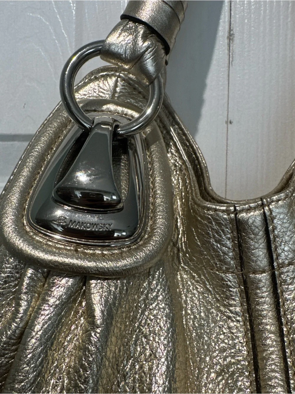 b. makowsky Metallic Gold Leather Shoulder Bag